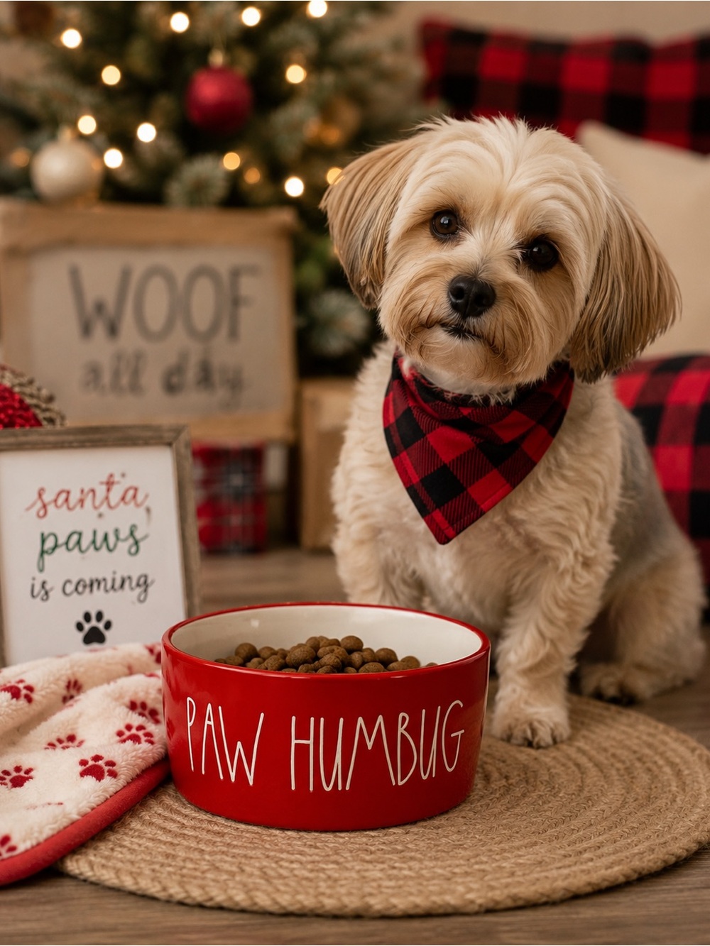 Rae Dunn “PAW HUMBUG” Pet Bowl | Red | Holiday Dog Dish